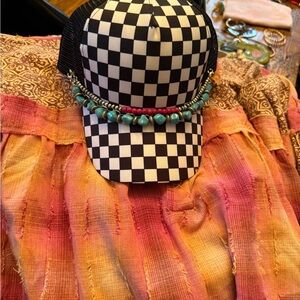 Stylish Checkered Cap with Beaded Details